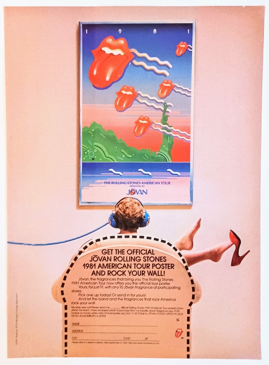 THE ROLLING STONES~1981 JOVAN AMERICAN TOUR POSTER PROMO~PRINT AD