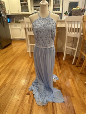 David's Bridal Ice Blue Lace Open Back Maxi Dress | eBay