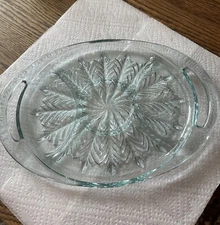 Jeanette Glass Vtg  Feather  Five Part Heavy Tray With Handles 15.5x11” Euc