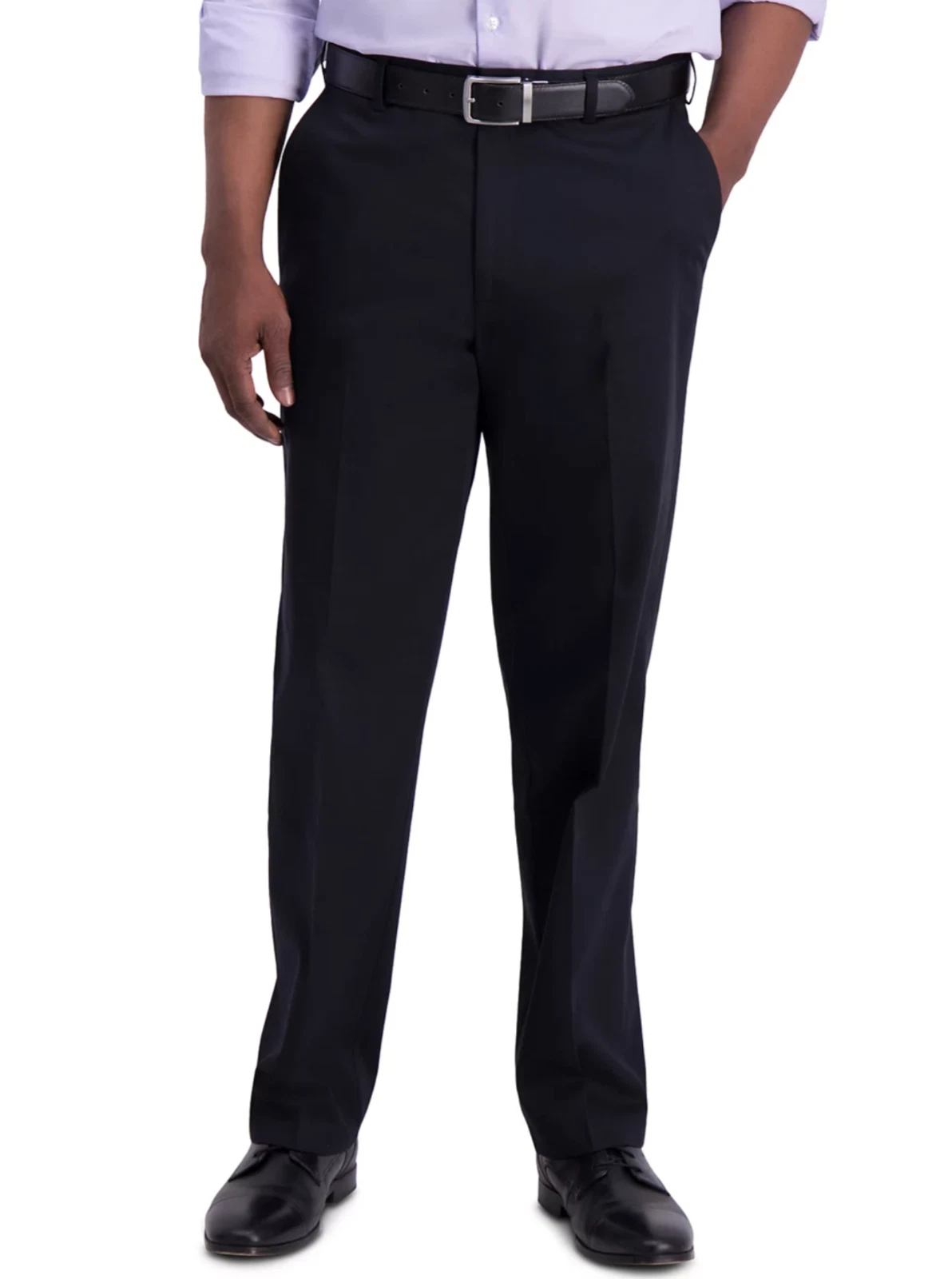 Haggar Men Premium Iron Free Khaki Classic Fit Expandable Waist Flat Front Black