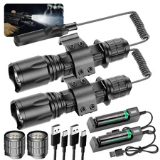 Tactical Gun Flashlight Rechargeable LED Weapon Light+Rail Mount+Remote Switch