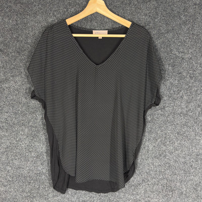 Philosophy Blouse Women M Medium Black Polka Dot V-Neck Short Sleeve Casual