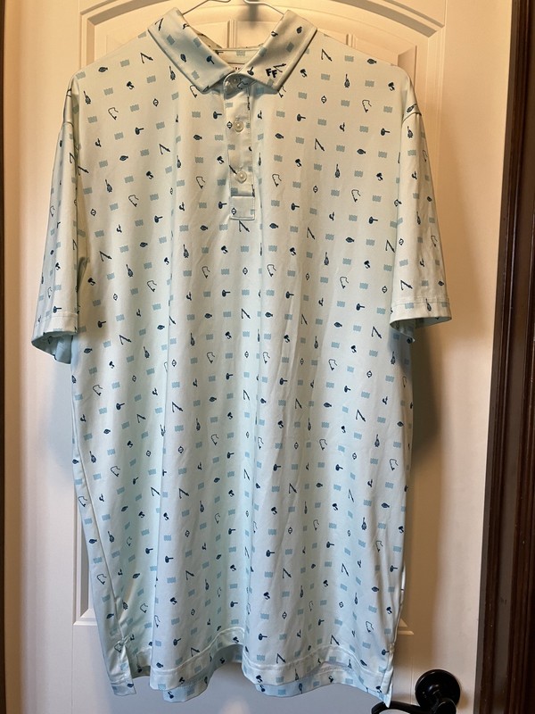 Fore Fathers Mens Performance Golf Polo Fish Shirt All Over Print  Mint Large