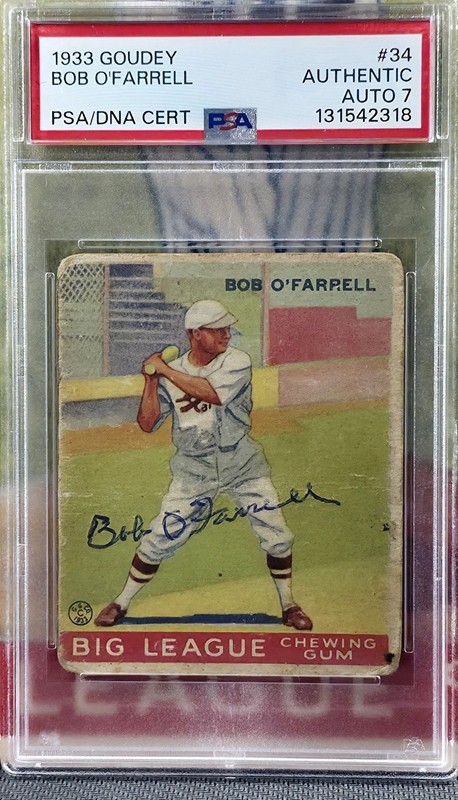 BOB O'FARRELL 1933 Goudey Gum #34 SIGNED PSA/DNA AUTHENTIC, 7 AUTO CARDINALS