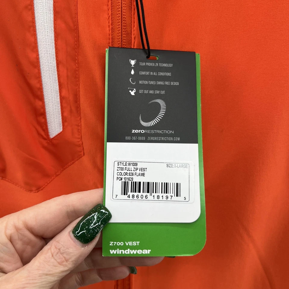 Zero Restriction Vest Mens XL Orange Z700 Full Zip Windwear Golf Shell Polyester - Image 3 of 4