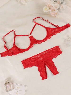 Ladies Red Sexy Lace Lingerie Set Underwired Bra And Sheer Cheap24