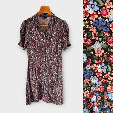 Nobody’s Child Floral Dress 10 Multi Black Shirt Button Down Mini Summer Boho