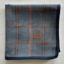 Dunhill VTG Handkerchief Cotton Dark Gray Cotton Check Orange Pocket Square 18"