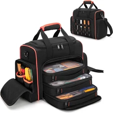 Tool Bag with 3 Removable Cases, 2 Layers Tool Tote for Hand Tools, Black with R