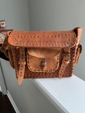 Vintage Handmade Hand Tooled Leather Camera Bag 70s Mexico Boho Rustic Hippy