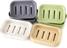 4 Pack Plastic Soap Dish,Double Layer Soap Container Draining Soap