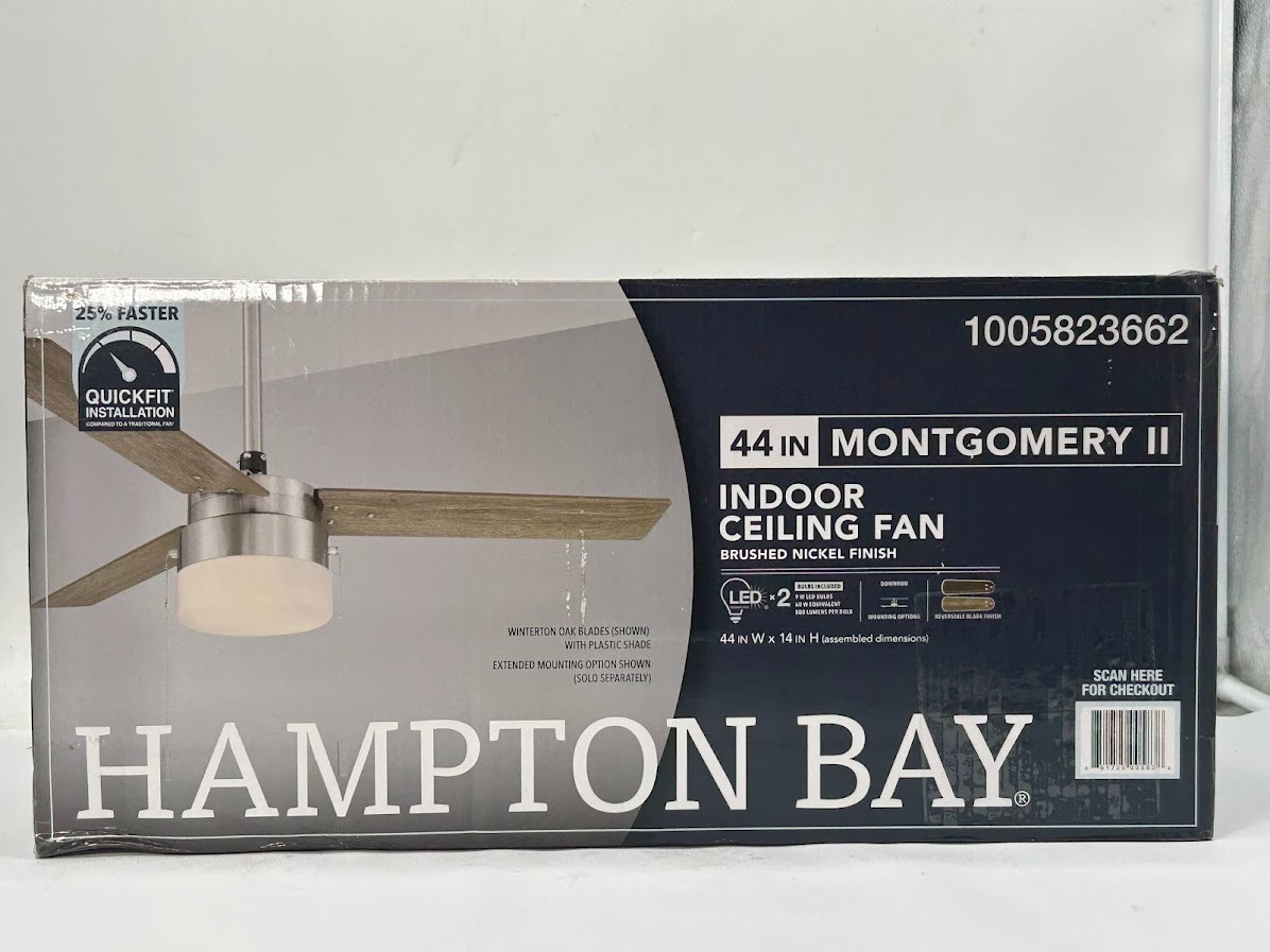 Hampton Bay Montgomery II 44 in Indoor Brushed Nickel Ceiling Fan with Light Kit