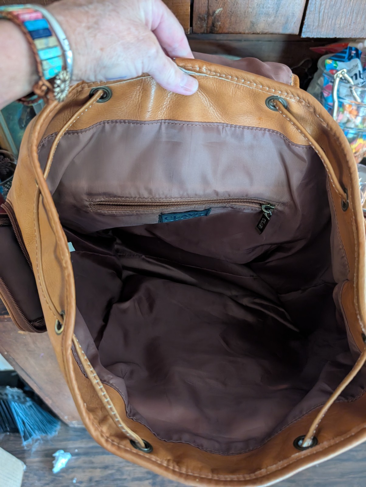 Clava American Leather Drawstring Backpack Unisex… - image 3