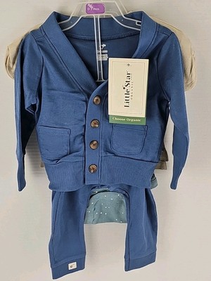 Little Star Organic 4 Pack Bundle Set Boy Casual Set *Dreamer* 0-3 Mos