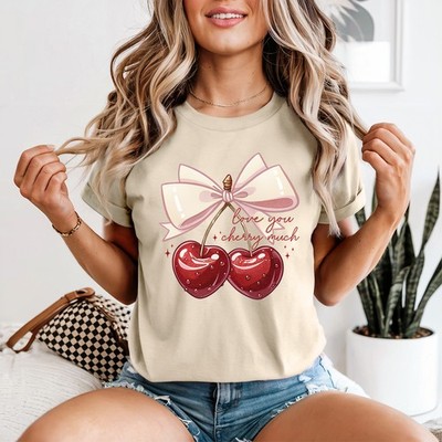 Love You Cherry Much Damen T-Shirt Obst Wortspiel Romantik Valentinstag