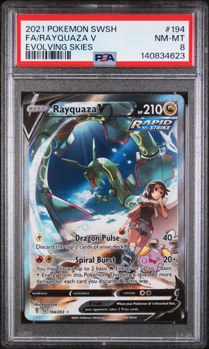 2021 POKEMON SWORD & SHIELD EVOLVING SKIES #194 FULL ART/RAYQUAZA V PSA 8