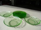 6 Plates and 3 Bowls of Vintage Green Uranium or Vaseline Glass nice UV Glow