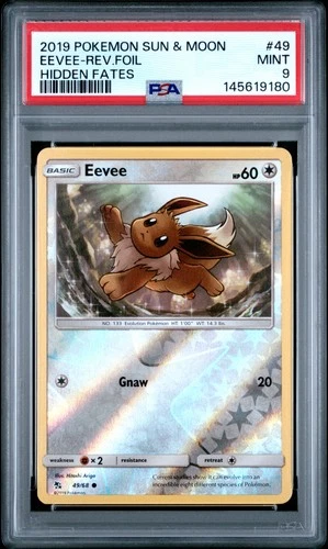 2019 POKEMON SUN & MOON HIDDEN FATES #49 EEVEE-REVERSE FOIL PSA 9
