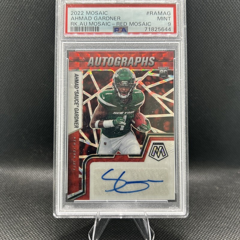 2022 Panini Mosaic Rookie Autographs Red Mosaic Ahmad Gardner #RAMAG Auto PSA 9