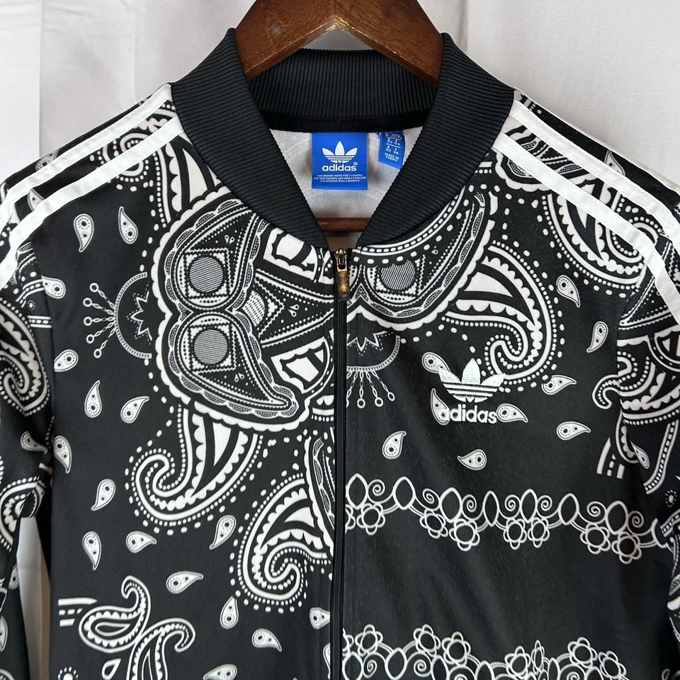Adidas Originals Paisley Full Zip Track Jacket Black White Women’s Sz XS Trefoil - Image 2 of 4