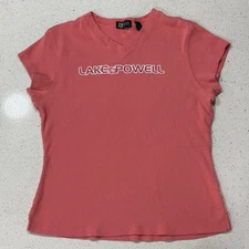 Y2K 90s Lake Powell Babydoll Tee Shirt Top Hibiscus Ribbed National Park VTG