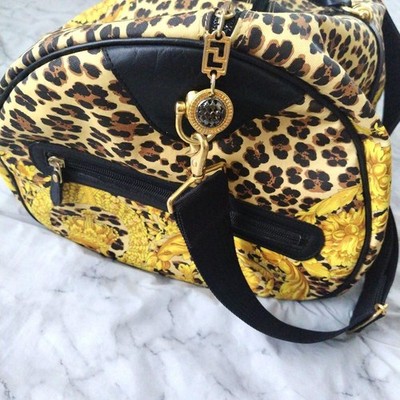 Gianni Versace Leopard Floral 90s Large Boston Drum Travel Bag 