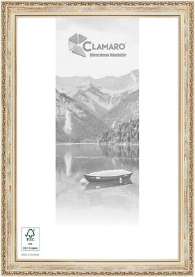 CLAMARO 'ELSA' Bilderrahmen Antik Massivholz | Creme Weiß Gold_Shabby Chic