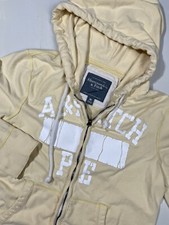 Abercrombie  Fitch Women Size Medium Full Zip Logo Hoodie Sweater Light Yellow