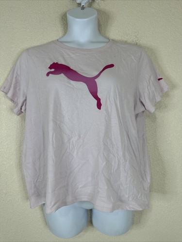 NWT Puma Womens Plus Size 2X Lavender Logo Crew Neck T-shirt Short Sleeve