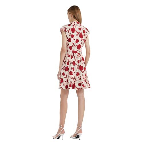 Robes de décalage pour femmes col en V mini robe à manches courtes imprimé rose rouge - Photo 4/7