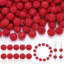 160pcs 10mm Rhinestone Beads for Crafting, Red Shiny Round Disco Ball Beads B...