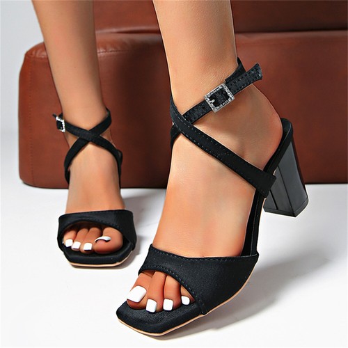 Women's Fashion Square Toe Block Heels Sandals Ankle Strap Buckle Dressy Pumps - Imagen 3 de 12