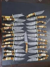 Lot of 30, 8 Inches Handmade Damascus Steel Skinner Knives In Stag Horn W/Sheath
