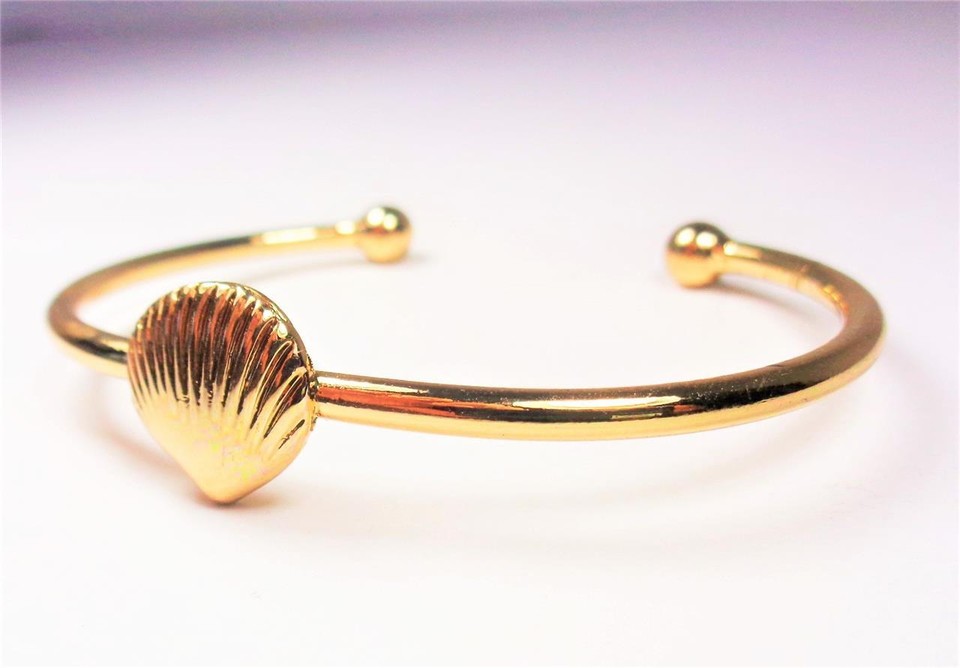 BEACH FASHION RHODIUM NAUTICAL BEACH SEASHELL SEA LIFE GOLD TONE CUFF ...