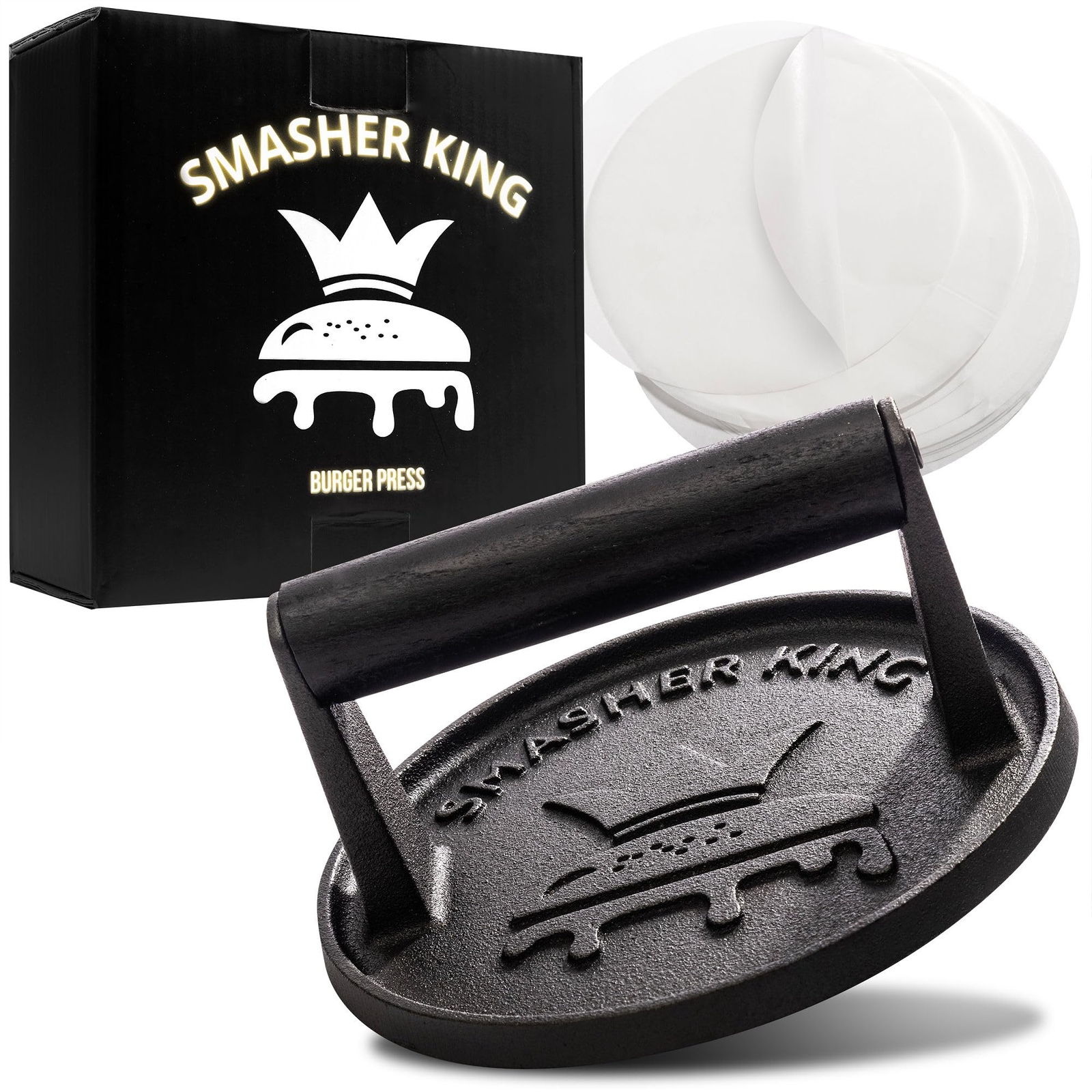 Premium Cast Iron Smash Burger Press incl. 25 pcs of Patty Paper, Burger Smasher