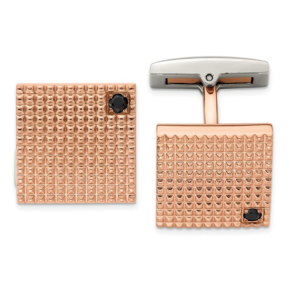 Запонки из нержавеющей стали с полированной текстурой и розовым IP-покрытием, черные CZ-запонки