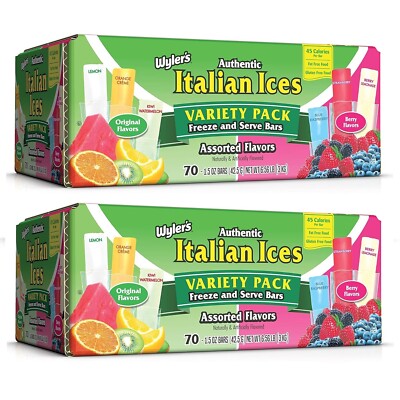 Authentic Italian Ice Fat Free Freezer Bars Original Flavors 1.5oz 70 count pk 2