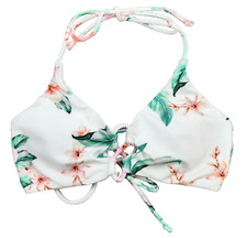 Raisins Womens White Floral Bikini Swim Top Sz S Halter Front Ties NWOT