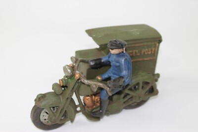 Vintage Metal Postman on Motorcycle Rare item Heavy Post Office