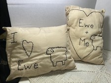 2 Sheep Pillows &ldquo;Ewe & Me&rdquo;, &ldquo;I Love Ewe&rdquo; Unique Orig. H95
