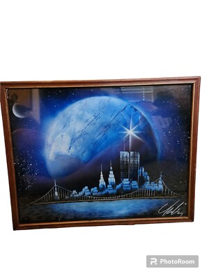 New York Twin Towers Original Art Spray Paint Signed