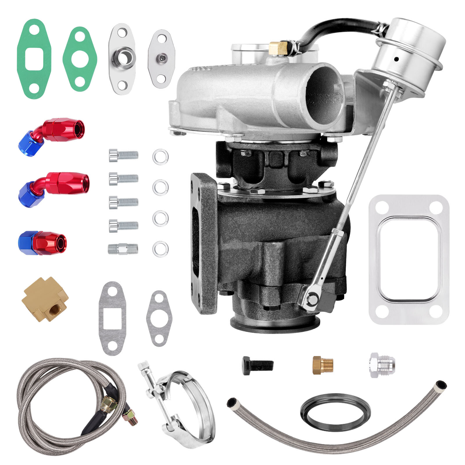 Turbo Set for 1.5-2.5L T3 TO4E V-band 0.63 AR Oil Drain Return FEED Line
