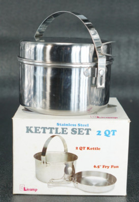 Olicamp Stainless Steel 2 Quart Kettle Set Fry Pan Survival NOS Korea