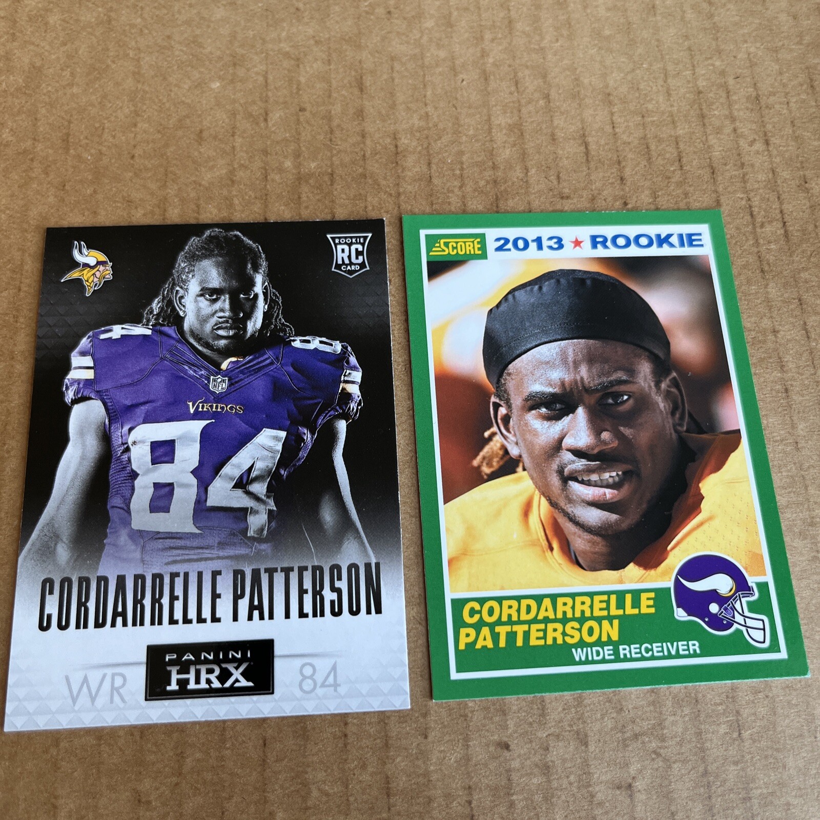 CORDARRELLE PATTERSON RC 2013 HRX #15 & Score Rookie #351 Vikings Cards (c4)