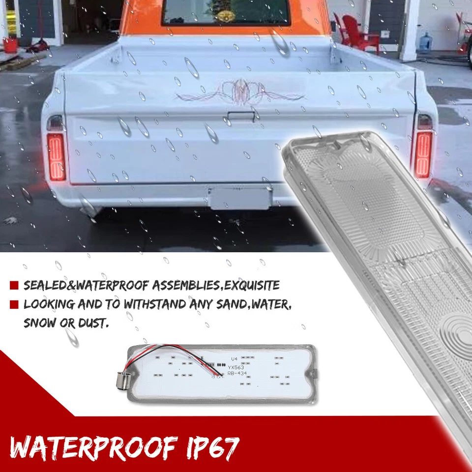 Clear LED Brake Tail Lights Lamps For 67-72 Chevrolet GMC Fleetside Pickup Truck - Image 4 of 4