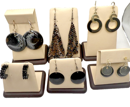 Lot Of 6 Black Statement Earrings – Dangles, Hoops, Discs & Studs - Picture 2 of 14