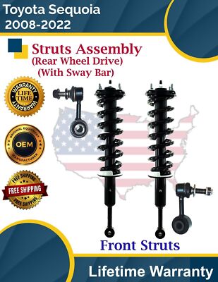 OE Front Struts W/Sway Bar for 2008-2022 Toyota Sequoia 2WD Lifetime Warranty