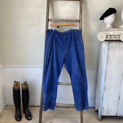 Amazing Blue moleskin pants funky hipster button waist workwear