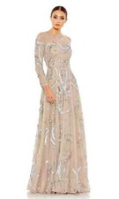 Mac Duggal Nude Long Sleeve Embellished Illusion Evening Gown Size 16 $798