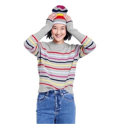 NWT La Ligne x target Grey Rainbow stripe crewneck boxy cashmere blend sweater